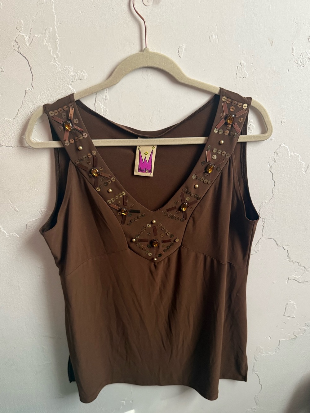 Wildfox Brown Embellished V-Neck Camisole